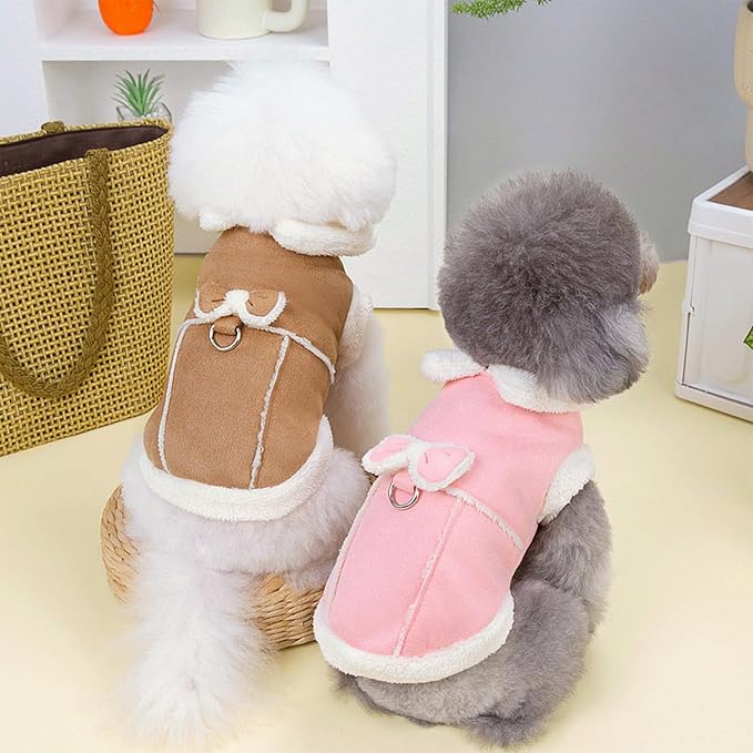 Jecikelon Bowtie Dog Cold Weather Coat Fleece Lining Warm Pet Puppy Turtleneck Dogs Winter Clothes for Small Dogs with D-Ring (Pink, X-Large)