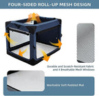 Pettycare 42 Inch Collapsible Dog Crate for Large Dogs, 4-Door Foldable Soft Side Kennel with Chew Proof Mesh Windows, Indoor & Outdoor Travel Crate, Navy Blue
