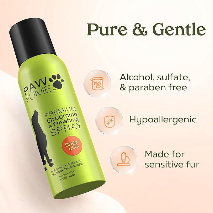 Paw Fume Dog Perfume Spray Long Lasting Scent for Grooming, Show Dog, 4-Pack – Keep Your Pup Fresh All Day – Hypoallergenic, Alcohol-Free, Detangling Formula – Moisturizing Pet Cologne Spray for Dogs