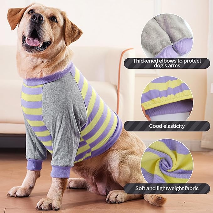 FUAMEY Dog Recovery Sleeve with Elbow Protector,Dogs Shirt Stop Licking Joints,Pet Long Sleeve Suit Protecting Dog's Front Leg Arm Wounds Cover Skin Conditions Purple Stripes M