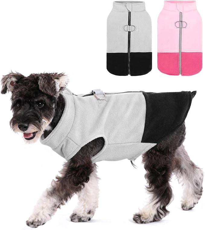 KOOLTAIL Dog Fleece Vest Sweater, Zip Up Step-in Pullover Warm Puppy Jacket with Dual Leash D-Ring for Small Medium Dogs, Cozy Soft Pet Winter Cold Weather Coats Fall Clothes Hoodie Boy Girl, Black S