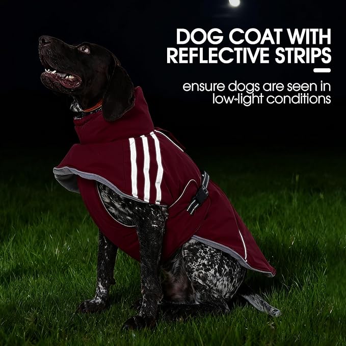 FUAMEY Dog Cold Weather Coats,Dog Winter Jackets for Large Dogs Warm Dogs Coat with Reflective Strips Waterproof Pet Snowsuit Thick Paded Pets Vest for Labrador Golden Retriever Wine Red XL