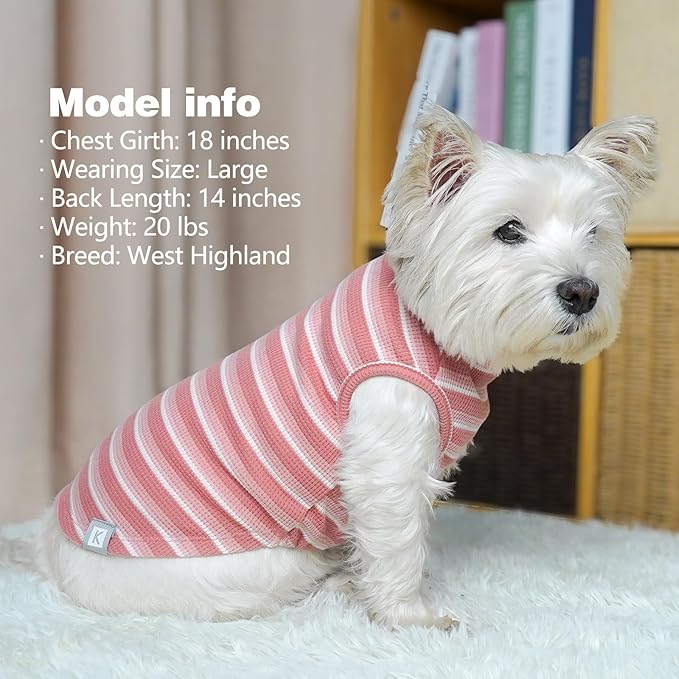 KYEESE 2Pack Waffle Dog Shirts for Small Dogs Stretchy T-Shirts Lightweight Tank Top Sleeveless Striped Vest Breathable Cat Tee, Small, Pink+Striped