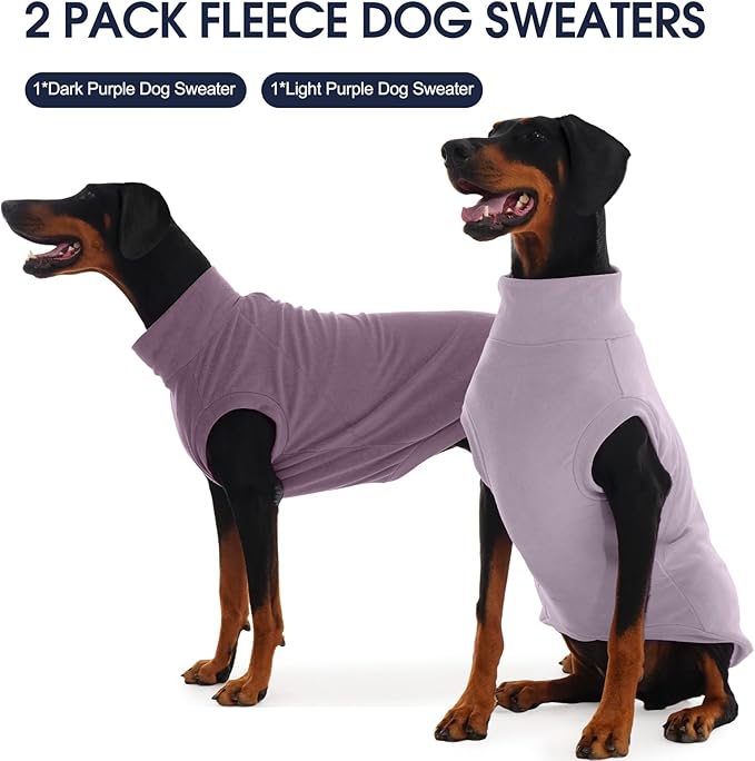 IECOii 2 Pack Fleece Dog Sweaters - Warm & Soft & Stretchy, Coat for Cold Weather, Medium Dogs Boy Girl Fleece Sweaters for Home, Trips, and Walks (Size L,Dark Purple & Light Purple)