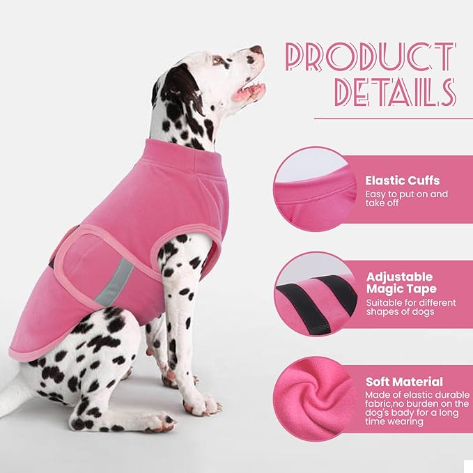 IDOMIK Warm Fleece Dog Sweater for Medium Dogs,Soft Winter Dog Fleece Jacket Coat for Fall Cold Weather,Adjustable Fleeced Vest with Reflective Strips,Pullover Pet Sweatshirt for Girl Boy Dogs,Rose,M