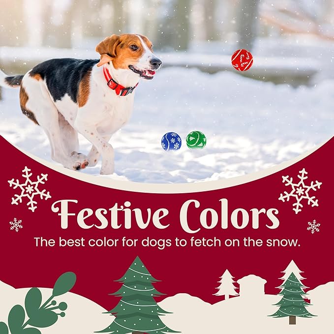 Christmas Dog Balls Toys, 6 Pack 2.5'' Squeaky Tennis Balls for Dogs | Idea Gift for Puppy Birthday & Christmas Decoration & Stocking Stuffers, Small Medium Large Breeds