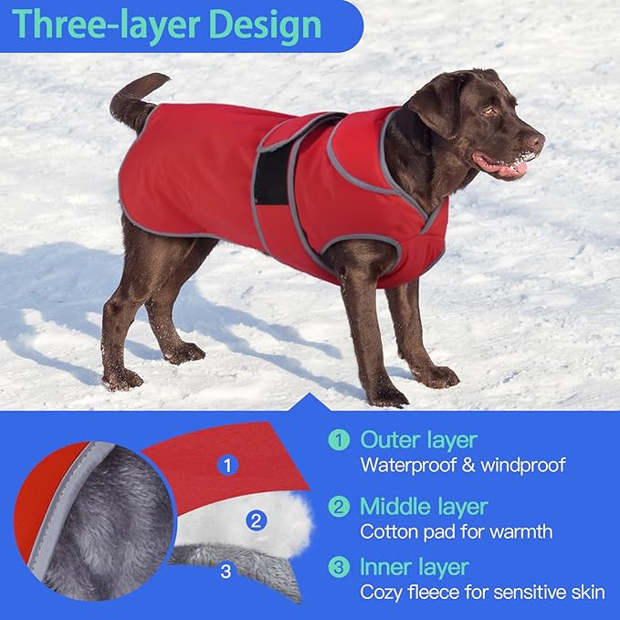 MIGOHI Warm Dog Coat Winter Dog Jacket,Waterproof Cold Weather Coats for Dogs,Fleece Jacket for Small Medium Large Dogs,Reflective Thick Fleece Vest with Leash Hole