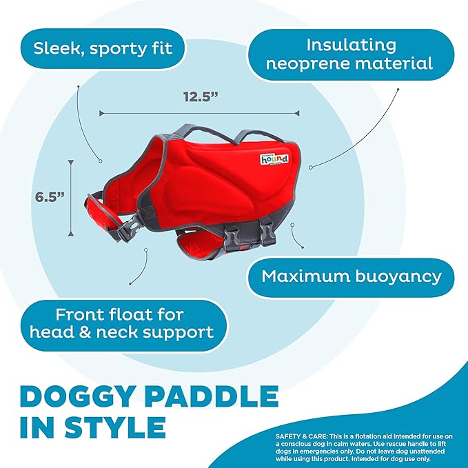 Outward Hound Dawson Swim Dog Life Jacket, High-Performance Neoprene Dog Life Vest for Swimming, Boating, and Water Safety, Medium, Red