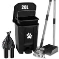 Pooper Scooper for Large Small Dogs, Poop Scooper Set-Long Handle Tray & Rake, Dog Poop Trash Can with Lid for Outdoors Yard Garden, 20L