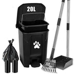 Pooper Scooper for Large Small Dogs, Poop Scooper Set-Long Handle Tray & Rake, Dog Poop Trash Can with Lid for Outdoors Yard Garden, 20L