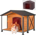Aivituvin Dog House Outdoor with Metal Frame, Insulated Dog Kennel Outside for Large Breed, 41.5" Weatherproof Large Dog Shelter with Insulated Liner, Brown (41.38" D x 41.54" W x 34.05" H)