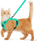 Cat Harness and Leash for Walking Escape Proof Soft Adjustable Cat Leash Breathable Comfortable Vest Easy to Wear Kitten Harness for Outdoor Travel Emerald S