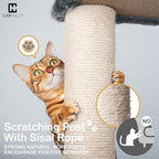 CAPHAUS Cat Tower for Indoor w/Cat Wand Toy, Modern Cute 74-Inch Cat Tree w/Widened Perch for Large Cats Kittens, Multi-Level Cat Activity Tree w/Scratching Posts, Tunnel, Basket, Cat Cave Condo