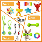 12 Piece Dog Toy Set, Rope Toys, Ball, Plush Toys, Bones and More Squeaky Dog Toys, Indoor/Outdoor Puppy Toys, Training