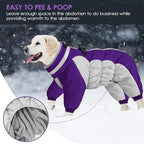 SUNFURA Full Body Dog Coat - Warm Fleece Jacket for Large Dogs, Turtleneck Winter Coats with Harness, Reflective Dog Snowsuit Windproof Puffer Jackets with Legs for French Bulldog, Purple L
