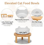 3PCS Elevated Cat Bowls,Wide Raised Ceramic Pet Dishes with Bamboo Stand, Whisker Friendly Pet Water or Food Plates Feeding Station for Indoor Small Dogs, Kitten (White(2PCS))