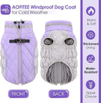 AOFITEE Dog Coat, Warm Dog Jackets for Large Dogs, Reflective Turtleneck Dogs Winter Coat with Harness Built in, Waterproof Windproof Pet Snow Jacket Fleece Vest for Cold Weather, Lilac XXL