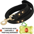 Leather Dog Leash 6 ft x 3/4 inch - Soft, Strong, Heavy Duty for Large & Medium Breeds - Dog Lead for Training (Black - Gold Colored Clasp, L - 6 ft x 3/4 inch)