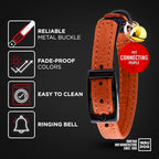 Leather Cat Collar with Bell and Safety Elastic Strap Breakaway Alternative for Small & Large Kittens, Stylish Pet Leather Collar for Boy, Girl Cats with Metal Buckle & QR ID Tag (Orange)