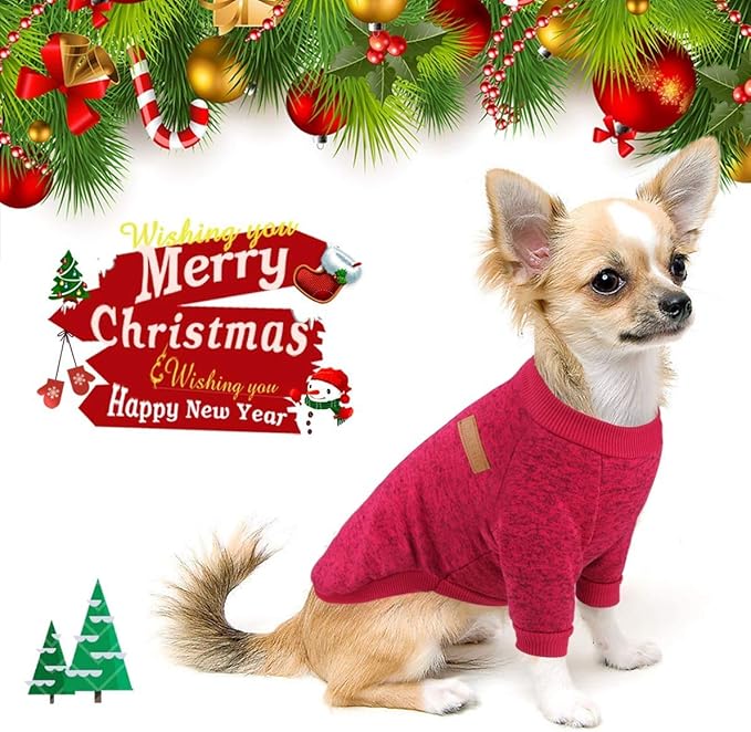 Idepet Pet Dog Classic Knitwear Sweater, Fleece Coat for Small,Medium Dog,Warm Pet Dog Cat ClothesPuppy Customes (XS, WineRed)