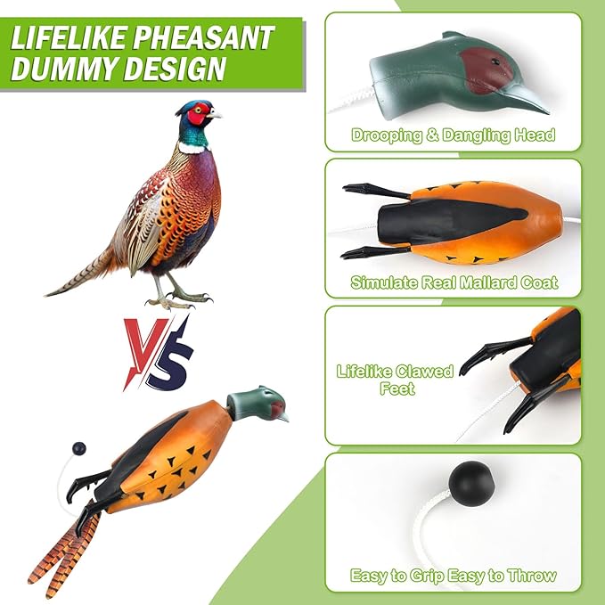 Archerest Dead Duck Dove Pheasant Dummy Bumper Toys for Waterfowl Hunting Retriever Dog Training, Floating Mallard Dummy Trainer Outdoor Soft Durable Realistic Fowl