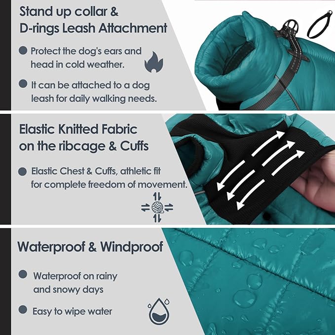 AOFITEE Dog Coat, Waterproof Dog Winter Jacket, Warm Fullbody Dogs Snowsuit, Winter Coat for Small Dogs, Zip Up Pet Puffer Jacket Fleece Vest, Outdoor Reflective Cold Weather Pet Coats, L