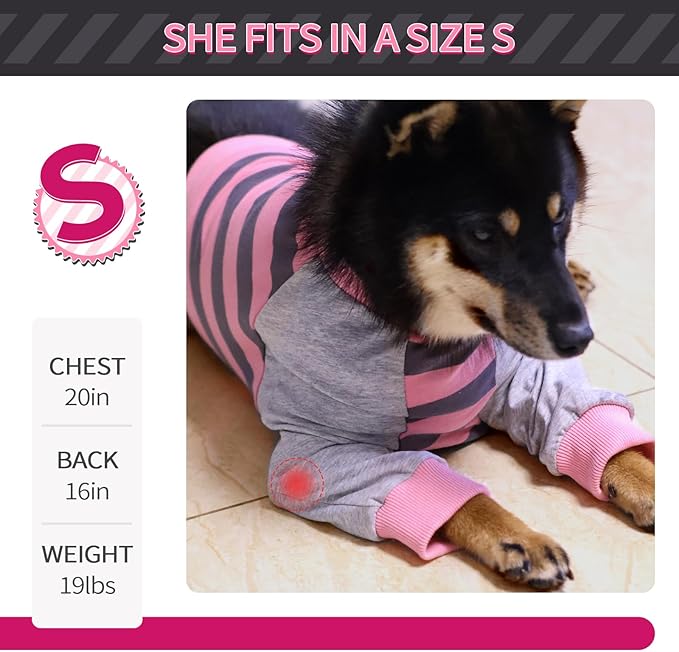 FUAMEY Dog Recovery Sleeve with Elbow Protector,Dogs Shirt Stop Licking Joints,Pet Long Sleeve Suit Protecting Dog's Front Leg Arm Wounds Cover Skin Conditions Pink Stripes 2XL