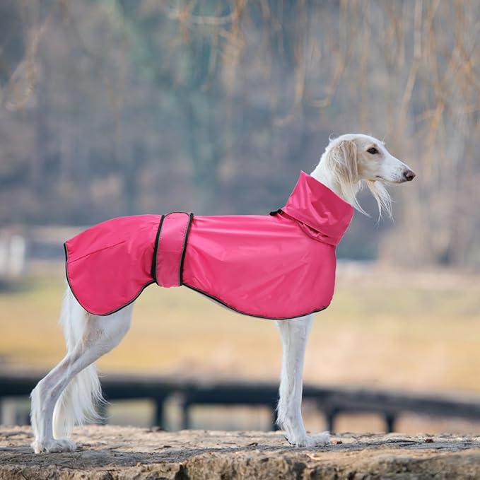 Dog Raincoat with Reflective Bar, Rain/Water Resistant, Adjustable Vest - Dog Raincoats for Greyhounds, Lurchers and Whippets - Pink - S