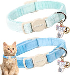 ARING PET 2 Pack Cat Collar-Cute Cotton Cat Collar with Bell & Pendant, Adjustable Blue Green Kitten Collars with Safety Buckle for Girl and Boy Pets