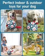 QDAN Dog Toys Soccer Ball with Straps, Durable Giant Dog Balls, Outdoor Dogs Toys, Herding Ball, Birthday Gifts (10 Inch)