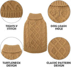 Mihachi Turtleneck Dog Sweater - Winter Coat Apparel Classic Cable Knit Clothes with Leash Hole for Cold Weather, Ideal Gift for Pet in New Year Khaki X-Small