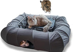 XxingSheep 2-Tier Cat Tunnel & Hammock Bed XXL, 4 Cave Shuttle with Elevated for Multiple Cats Toy Dark Grey