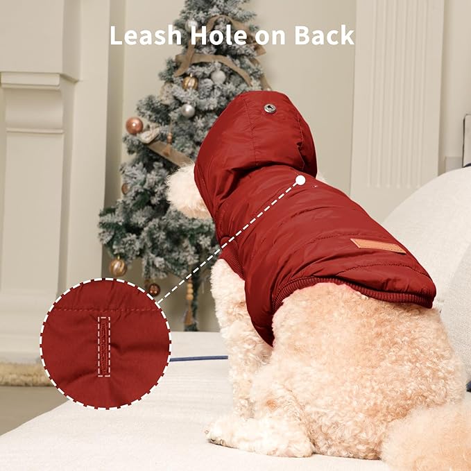Fleece Lining Extra Warm Dog Hoodie in Winter,Small Dog Jacket Puppy Coats with Hooded,Red S