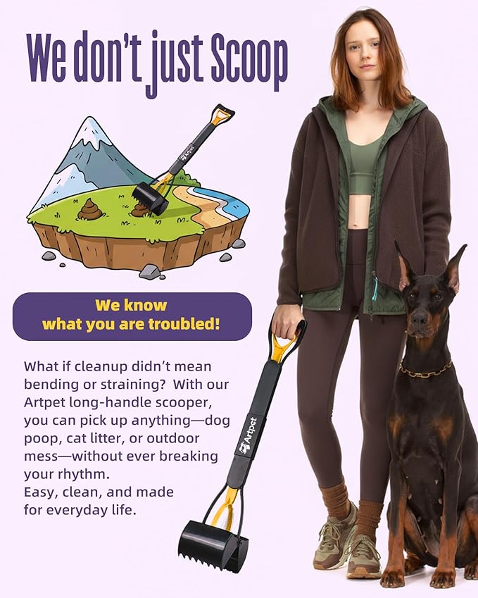 32” Pooper Scooper for Large Dogs Long Handle Pet Poop Scoop Heavy Duty Dog Poop Picker Upper for Yard Grass Gravel Dirt Sand