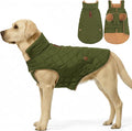 azuza Dog Jacket for Medium Dogs Waterproof & Windproof Dog Coat for Small Dogs with Thick Fleece, High Collar with Leash Hole, Adjustable Velcro & Elastic Belly, Army Green 2XL