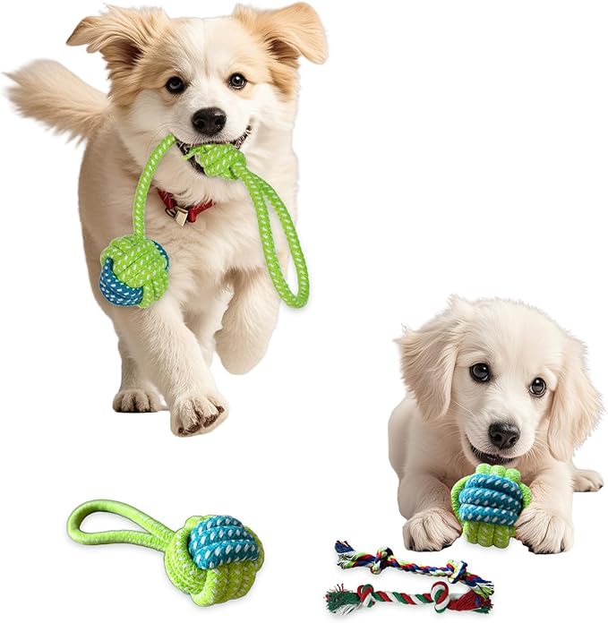 12 Piece Dog Toy Set, Rope Toys, Ball, Plush Toys, Bones and More Squeaky Dog Toys, Indoor/Outdoor Puppy Toys, Training