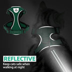 PUPTECK Cat Harness and Leash Set Escape Proof Reflective Cat Walking Harness Adjustable Soft Breathable Mesh Vest for Small Pets, Dark Green, M