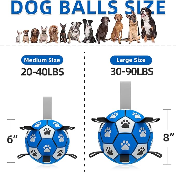 QDAN Dog Balls Toys, Soccer Ball with Straps, Balls for Dogs for Small Medium Puppy, Herding Ball Toy, Birthday Gifts (6 Inch)
