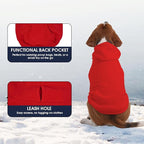 IECOii Dog Hoodie for Medium Dogs, Warm Fleece Dog Hoodies Sweater with Leash Hole and Pocket, Cozy Dogs Cold Weather Coat for Fall Winter Hooded Sweatshirt Vest for French Bulldog, Red, L