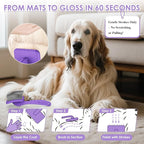 Large Dog Slicker Brush & Comb Set with Leather Sleeves - Long Pin Deshedding Brush for Golden Retrievers, Poodles, Doodles & Thick Coats, Wood Handle Pet Grooming Kit for Dogs, Cats. Purple