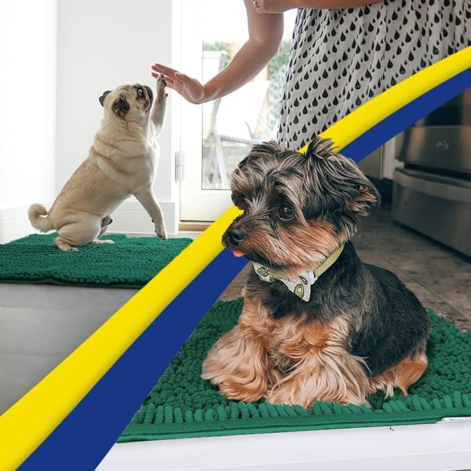Muddy Mat® Shown on TV – Super Absorbent Door Mat Indoor, Microfiber Quick Dry Chenille Entryway Rug, Non-Slip Front Door Mat, Indoor Mats for Entryway, Machine Washable Pet Rug, Dark Green 36"x60"