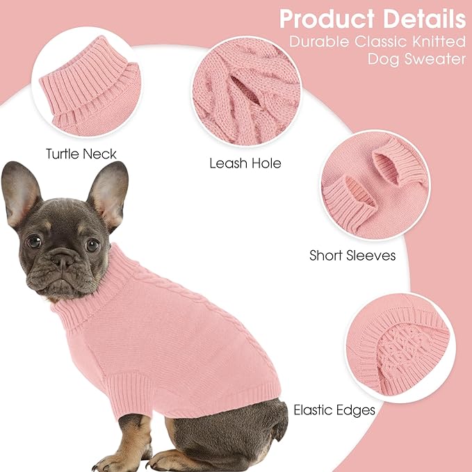 Dog Sweaters for Large Dogs Classic Turtleneck Dog Christmas Sweater Thick Warm Pullover Female Puppy Pet Stretch Knitwear Fall Winter Clothes with Leash Hole(Pink, XL)