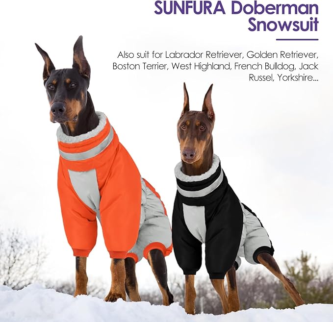 SUNFURA Full Body Dog Coat - Warm Fleece Jacket for Extra Large Dogs, Turtleneck Winter Coats with Harness, Reflective Dog Snowsuit Windproof Puffer Jackets with Legs for Great Dane, Black 3XL