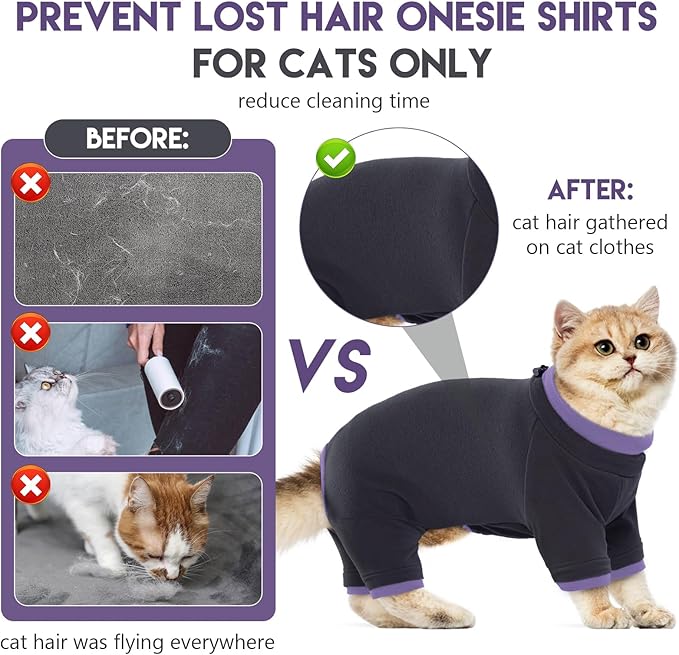 Sticky Cat Clothes Stretchy, Sphynx Hairless Sweater & Pajamas for Cats only, Soft Cat Onesie for Cats After Surgery Female Male & Hair Loss Prevention, Black L