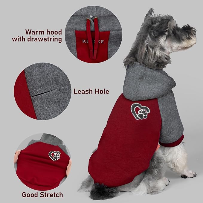 KYEESE Dog Hoodie Dogs Winter Stretchy Coat for Cold Weather Soft Dog Clothes for Small Dogs Comfort Cat Sweater Pet Sweatshirt with Drawstring Cat Coat with Leash Hole Warm Pet Clothes