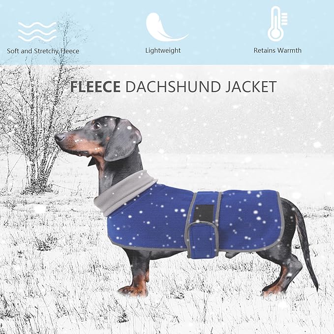 Geyecete Dachshund Sweaters, Dachshund Coat Perfect Dog Winter Coat with Padded Fleece Lining and High Collar, Dog Snowsuit with Adjustable Bands - Blue - L