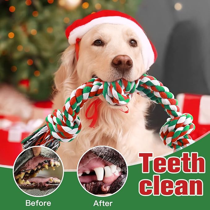 UPSKY Christmas Dog Rope Toys - Nearly Indestructible, Dental Cleaning, Aggressive Chewer Toys for Medium Large Breeds