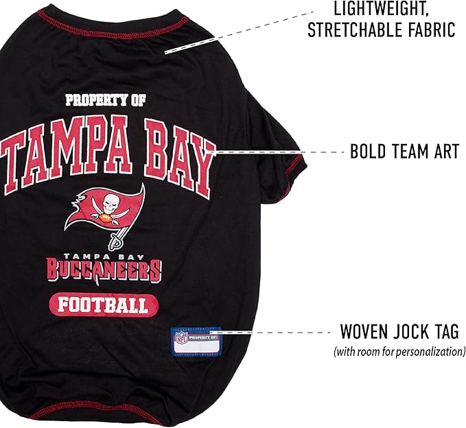 NFL Tampa Bay Buccaneers Dog T-shirt Small. - Licensed Shirt for Pets Team Colored with Team Logos- Premium Stretchable Materials for the comfort of your Dog & Cat