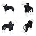 LOVELONGLONG Fleece-Lined Dog Raincoat with Removable Hood – Waterproof Winter Full Body Dog Jacket – Windproof Snowproof Cold-Weather Suit – Black-F L