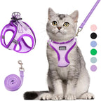 Cat Harness and Leash Set, Soft and Breathable Vest with Reflective Strip, Escape Proof Kitten Harness, Easy to Wear for Cats Walking and Traveling (Purple, S)